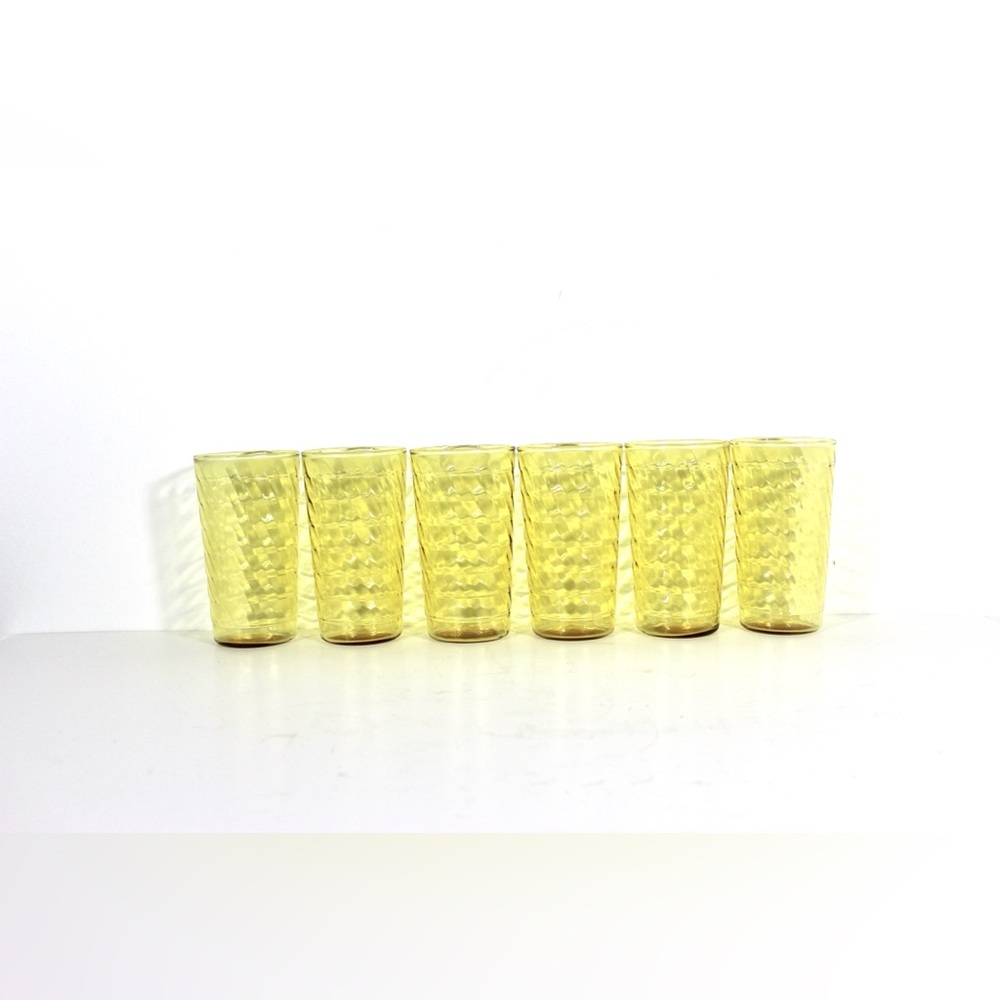 Set of Six 6 Vintage Amber Drinking Glasses, Vintage Glassware, Yellow, Cocktail